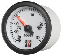 Autometer Stack 52mm -30INHG to +30 PSI (Incl T-Fitting) Pro Stepper Motor Boost Press Gauge - White - Burkken Auto Parts