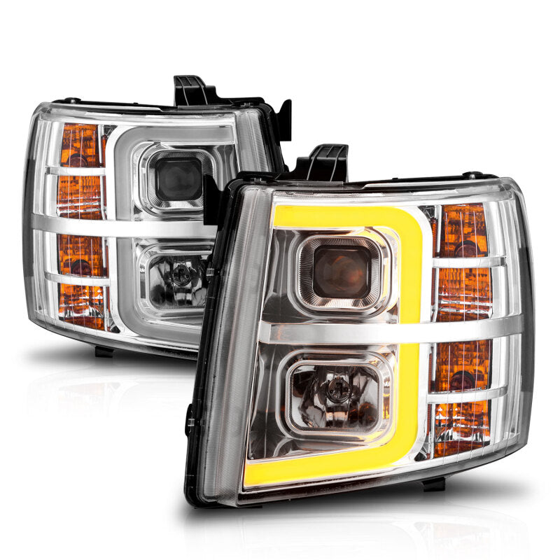 ANZO 2007-2013 Chevrolet Silverado 1500 Projector w/ Light Bar Chrome Housing w/ Sequential - Burkken Auto Parts
