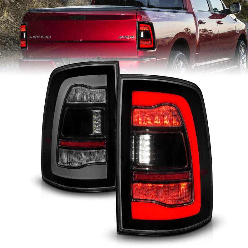 ANZO 09-18 Dodge Ram 1500 Sequential LED Taillights Smoke Black - Burkken Auto Parts