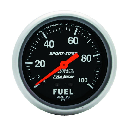 Autometer Sport-Comp 2 5/8in 100psi Mechanical Fuel Pressure Gauge - Burkken Auto Parts
