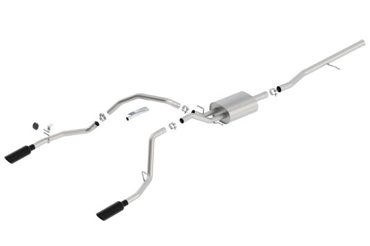 Borla 14 Sierra 1500 C/B S-Type Exhaust/2.75in Into Dual 2.25in Out 4in Split Rear Exit-Black Chrome