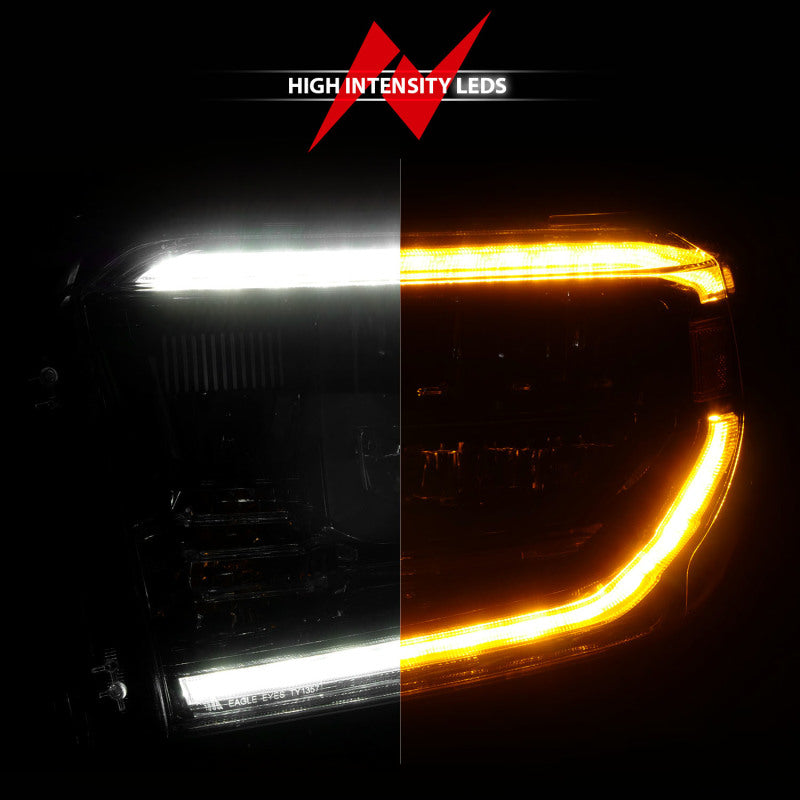 ANZO 14-21 Toyota Tundra (OE Halogen w/LED DRL) LED Crystal Headlights w/ Switchback &amp; DRL - Blk - Burkken Auto Parts