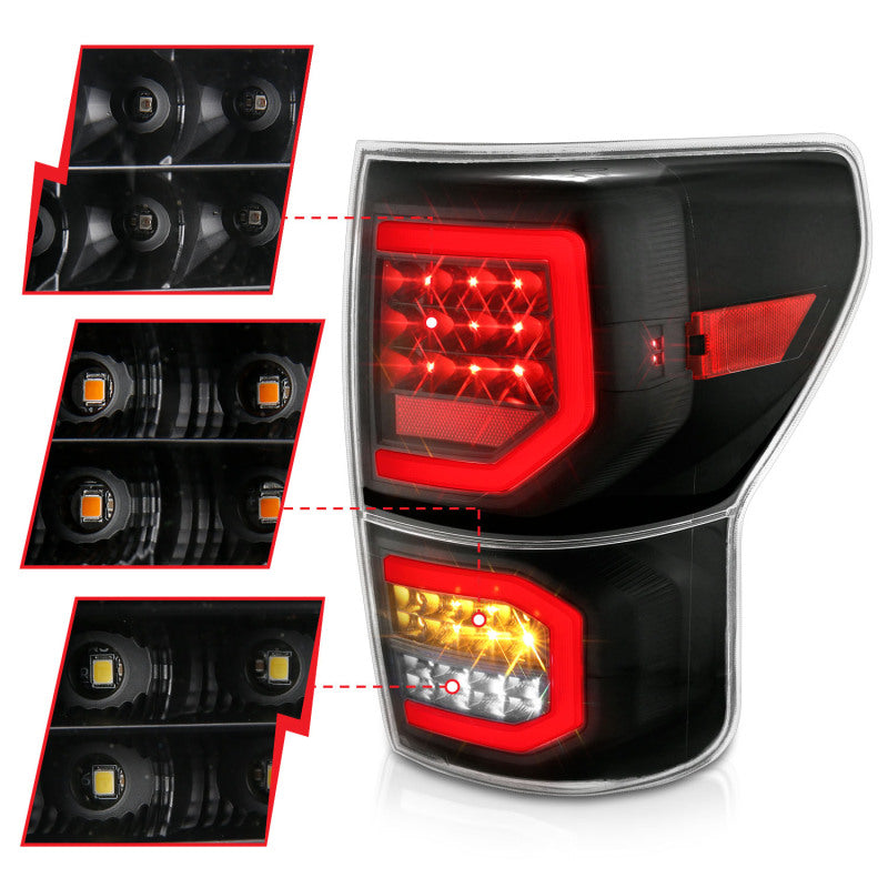 ANZO 2007-2013 Toyota Tundra LED Taillights Plank Style Black w/Clear Lens - Burkken Auto Parts