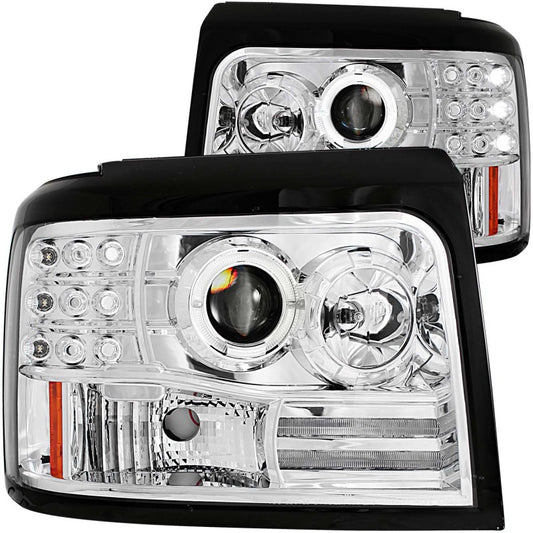 ANZO 1992-1996 Ford F-150 Projector Headlights w/ Halo Chrome w/ Side Markers and Parking Lights - Burkken Auto Parts