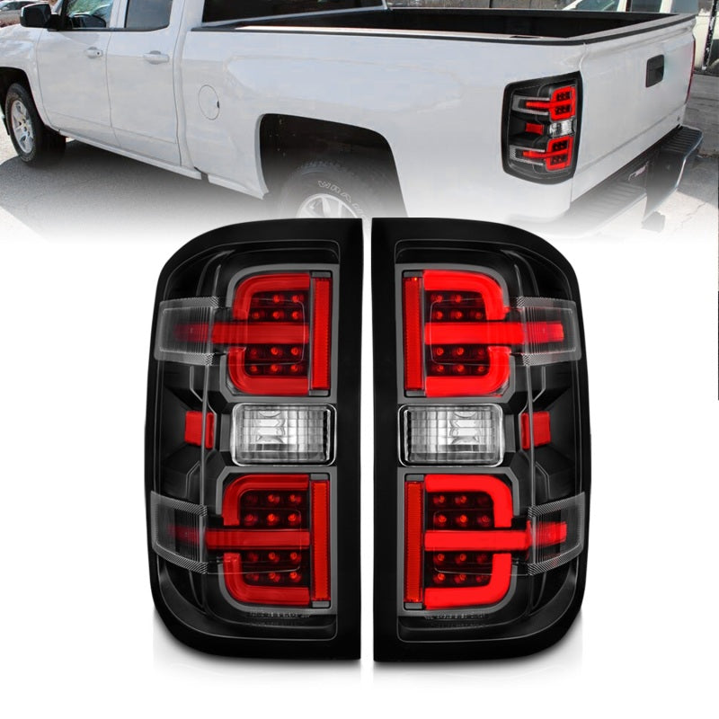 ANZO 15-19 Chevy Silverado 2500HD/3500HD (Halgn Only) LED Tail Lights w/Black Light Bar & Clear Lens - Burkken Auto Parts