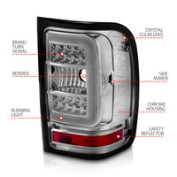 ANZO 2001-2011 Ford  Ranger LED Tail Lights w/ Light Bar Chrome Housing Clear Lens - Burkken Auto Parts