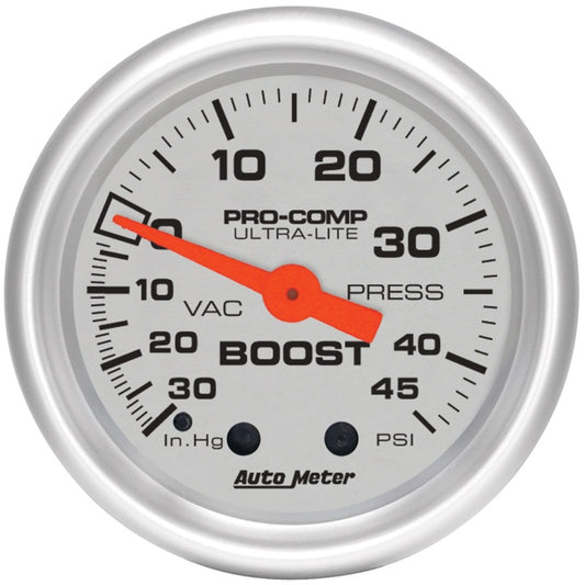 Autometer Ultra-Lite 52mm 30 IN HG/45 PSI Mechanical Boost/Vacuum Gauge - Burkken Auto Parts