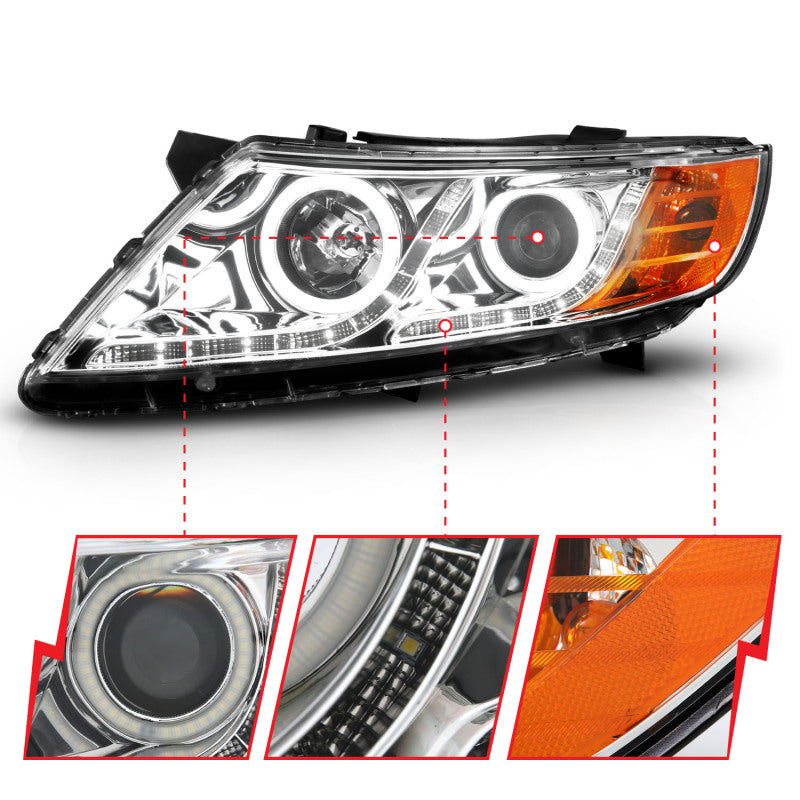 ANZO 2011-2013 Kia Optima Projector Headlights w/ Halo Chrome (CCFL) - Burkken Auto Parts