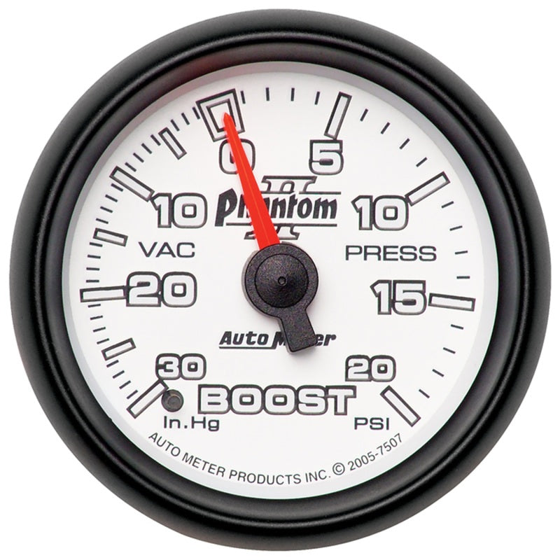 Autometer Phantom II 52.4mm Mechanical Vacuum / Boost Gauge 30 In. HG/20 PSI - Burkken Auto Parts