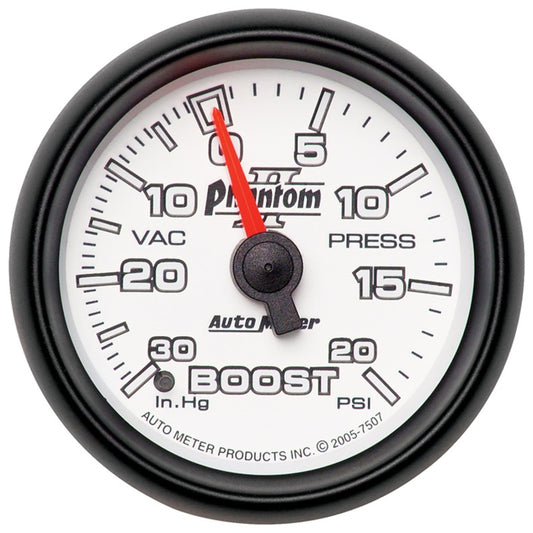 Autometer Phantom II 52.4mm Mechanical Vacuum / Boost Gauge 30 In. HG/20 PSI - Burkken Auto Parts