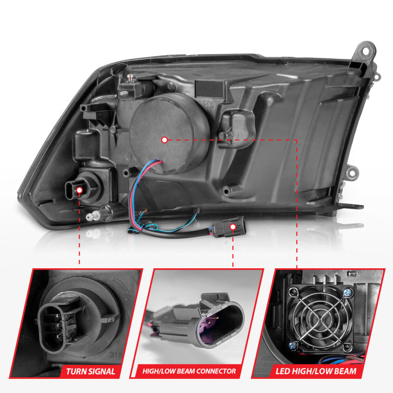 ANZO 2009-2020 Dodge Ram 1500 Full LED Square Projector Headlights w/ Chrome Housing Black Amber - Burkken Auto Parts