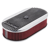 Edelbrock Air Cleaner Elite II Oval Single 4-Bbl Carb 2 5In Red Element Polished - Burkken Auto Parts