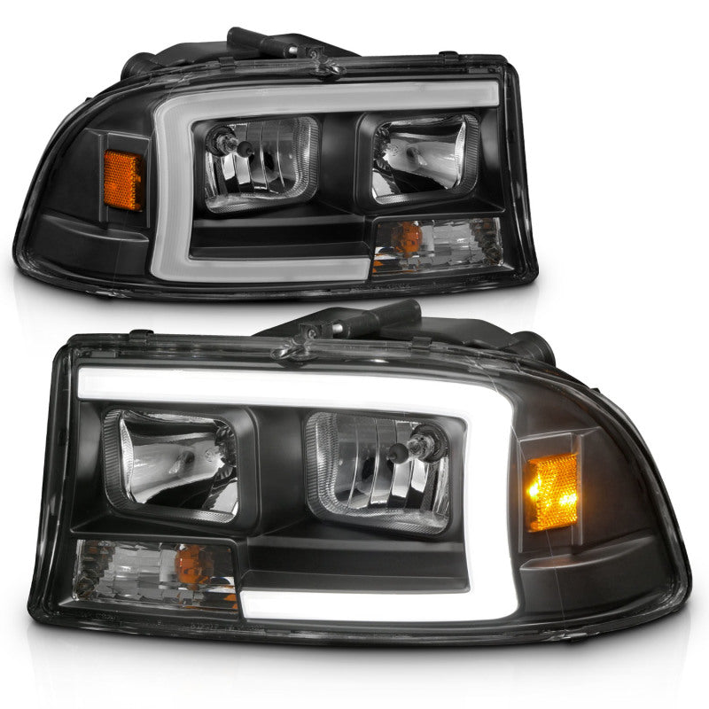 ANZO 97-04 Dodge Dakota/Durango Crystal headlight Set w/ Light Bar Black Housing - Burkken Auto Parts