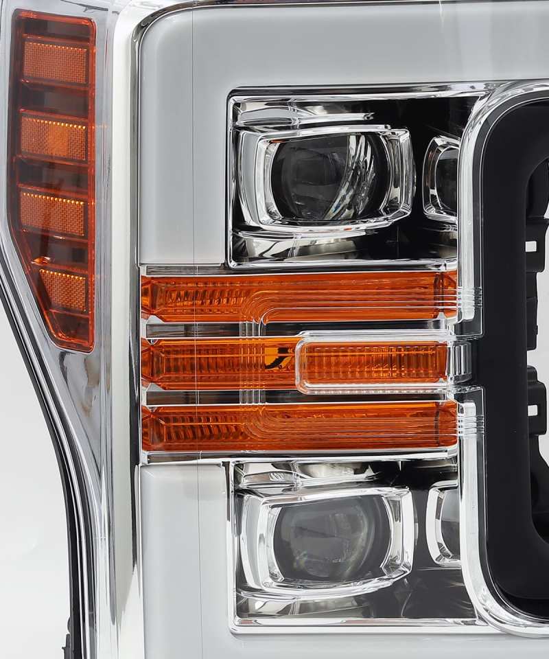 AlphaRex 17-19 Ford F-250 SD PRO-Series Proj Headlights Plank Style Chrome w/Activ Light/Seq Signal - Burkken Auto Parts