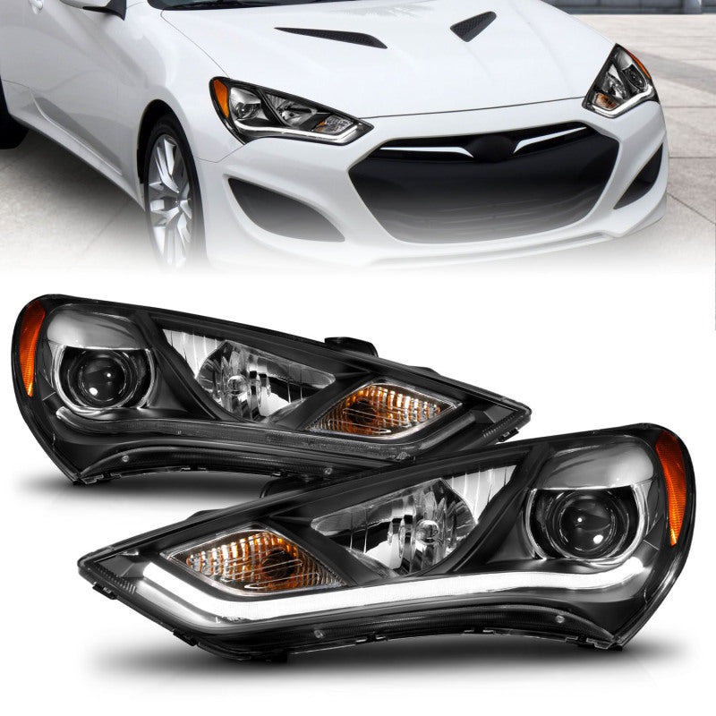 ANZO 2013-2015 Hyundai Genesis Projector Headlights w/ Plank Style Design Black (HID Compatible) - Burkken Auto Parts