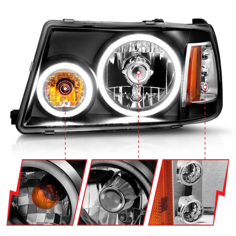 ANZO 2001-2011 Ford Ranger Projector Headlights w/ Halo Black (CCFL) 1 pc - Burkken Auto Parts