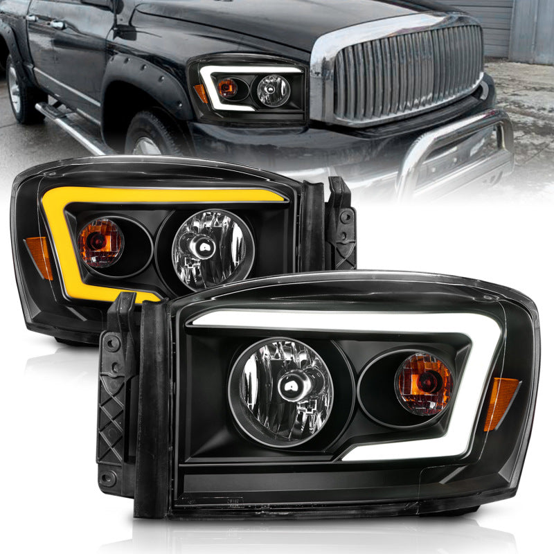 ANZO 06-09 Dodge RAM 1500/2500/3500 Headlights Black Housing/Clear Lens (w/Switchback Light Bars) - Burkken Auto Parts
