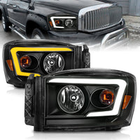 ANZO 06-09 Dodge RAM 1500/2500/3500 Headlights Black Housing/Clear Lens (w/Switchback Light Bars) - Burkken Auto Parts