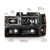 ANZO 88-98 Chevrolet C1500 Crystal Headlights Black Housing w/ Signal and Side Marker Lights - Burkken Auto Parts