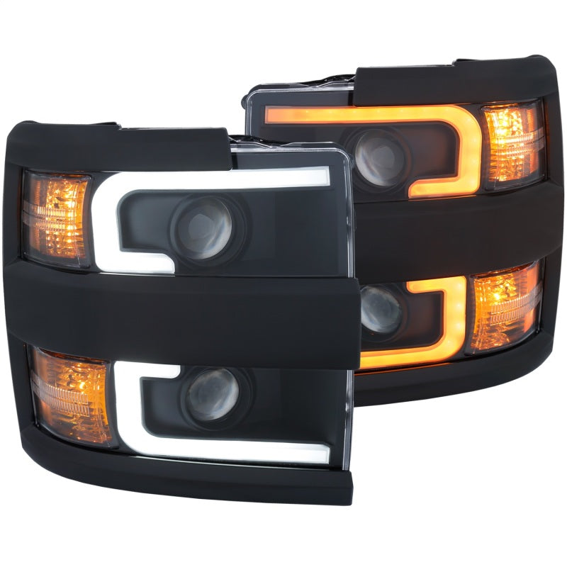 ANZO Projector Headlights 15-17 Chevrolet Silverado 2500HD / 3500HD Black w/ Black Rim - Burkken Auto Parts