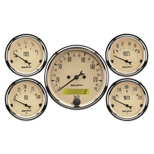 Autometer Antique Beige 5-Gauge Kit 3-1/8in Electrical Speedometer 190KPH - Burkken Auto Parts