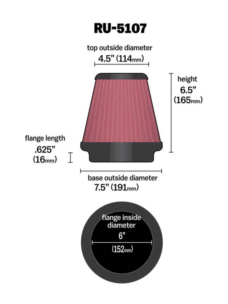 K&N Universal Air Filter 6in Flange / 7-1/2in Base / 4-1/2in Top / 6-1/2in Height - Burkken Auto Parts
