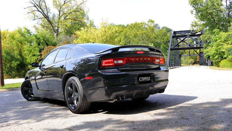 Corsa 11-14 Dodge Charger SXT 2.5in Sport Cat-Back Dual Rear Exit w/ Twin 3.0in Black Tips - Burkken Auto Parts