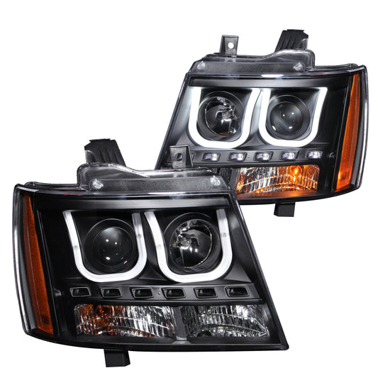 ANZO 2007-2013 Chevrolet Avalanche Projector Headlights w/ U-Bar Black - Burkken Auto Parts