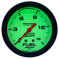 Autometer Ultra-Nite 2-5/8in 15psi Mechanical Glow In The Dark Fuel Pressure Gauge - Burkken Auto Parts