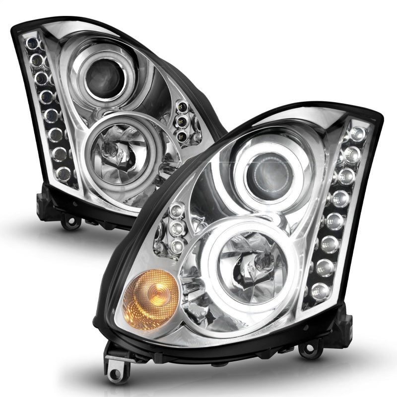 ANZO 2003-2007 Infiniti G35 Projector Headlights w/ Halo Chrome (CCFL) (HID Compatible) - Burkken Auto Parts