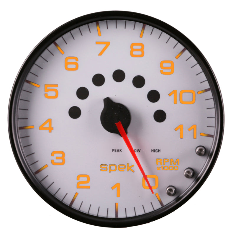 Autometer Spek-Pro Gauge Tachometer 5in 11K Rpm W/Shift Light & Peak Mem White/Black - Burkken Auto Parts