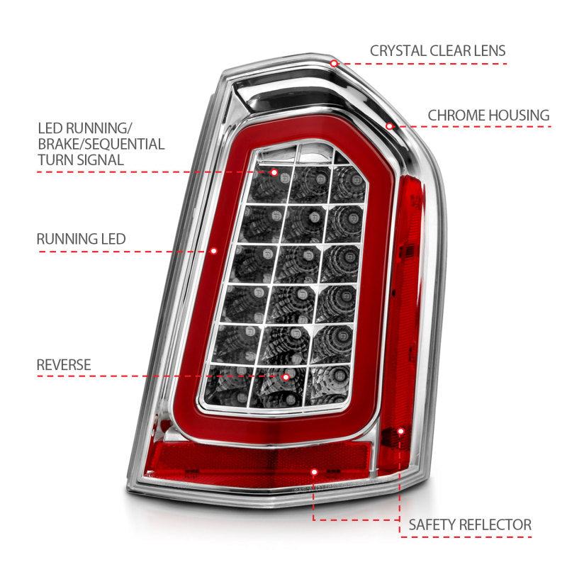 ANZO 11-14 Chrysler 300 LED Taillights Chrome w/ Sequential - Burkken Auto Parts