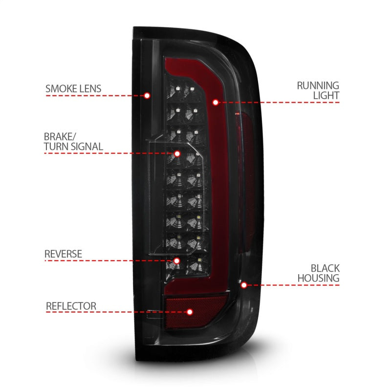 ANZO 15-21 Chevrolet Colorado Full LED Tail Lights w/ Red Lightbar Black Housing Smoke Lens - Burkken Auto Parts