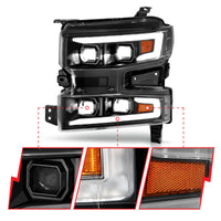 ANZO 19-22 Chevrolet Silverado 1500 LED Proj HL w/Lgt Bar SwBk Seq. Blk w/In. Light - Passenger Side - Burkken Auto Parts