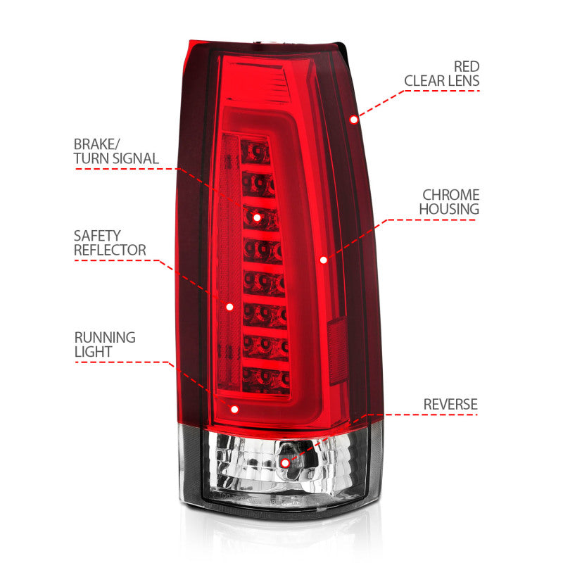 ANZO 1999-2000 Cadillac Escalade LED Taillights Chrome Housing Red/Clear Lens Pair - Burkken Auto Parts