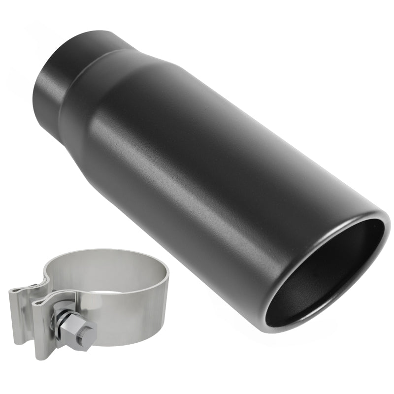 MagnaFlow Tip Black Coated  w/ Clamp Single Wall Round Outlet 4in Diameter 3in Inlet 12in Length - Burkken Auto Parts