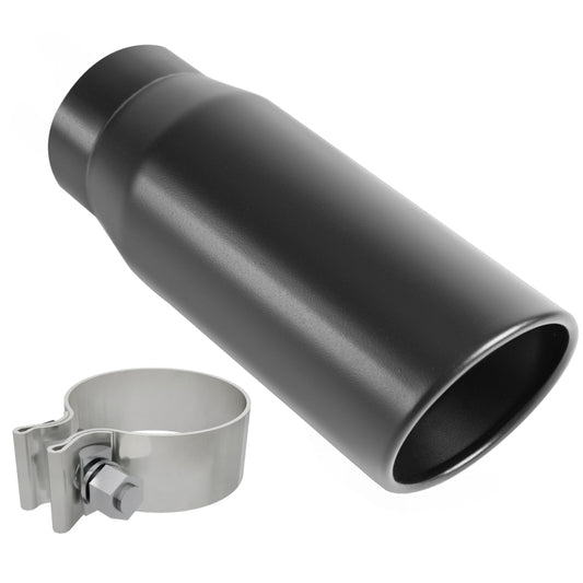 MagnaFlow Tip Black Coated  w/ Clamp Single Wall Round Outlet 4in Diameter 3in Inlet 12in Length - Burkken Auto Parts