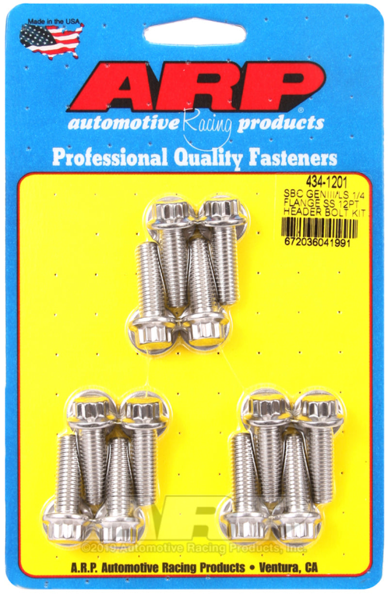 ARP Chevy SBC/GenIII LS 1/4in Flange SS 12pt Header Bolt Kit - Burkken Auto Parts