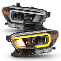 ANZO 2016-2017 Toyota Tacoma Projector Headlights w/ Plank Style Switchback Black w/ Amber w/ DRL - Burkken Auto Parts