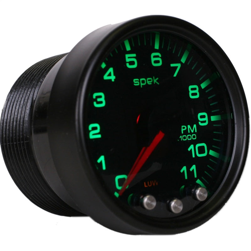 Autometer Spek-Pro Gauge Tach 2 1/16in 11K Rpm W/ Shift Light & Peak Mem Blk/Smoke/Blk - Burkken Auto Parts