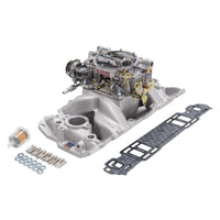 Edelbrock Manifold And Carb Kit Performer Air-Gap Small Block Chevrolet 1957-1986 Natural Finish - Burkken Auto Parts