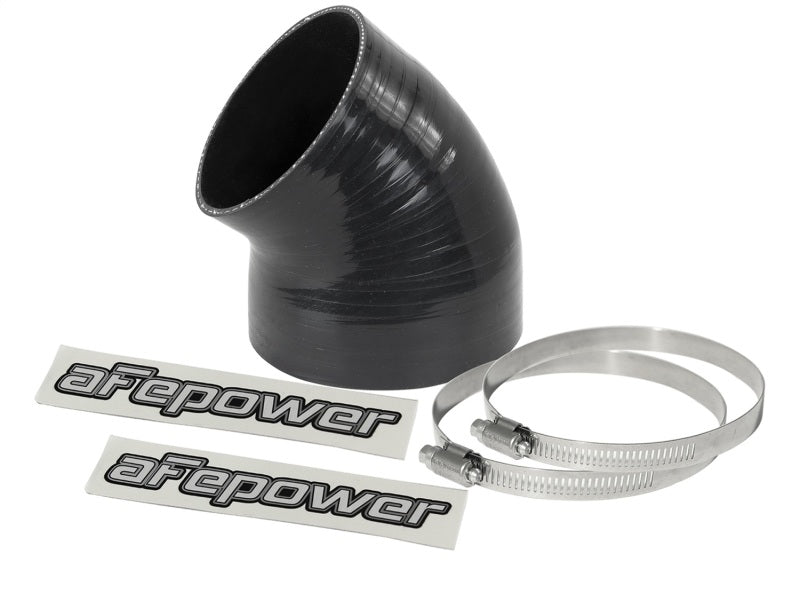 aFe Magnum FORCE CAI Univ. Silicone (4.125in to 3.5in ID / 49 Deg.) Elbow Reducing Coupler - Black - Burkken Auto Parts