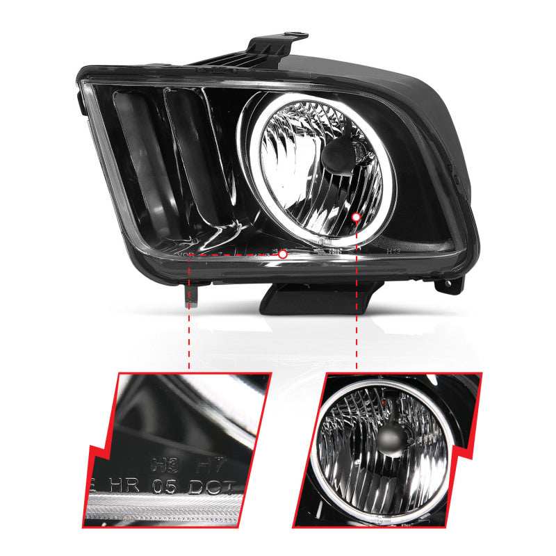 ANZO 2005-2009 Ford Mustang Crystal Headlights w/ Halo Black (CCFL) - Burkken Auto Parts