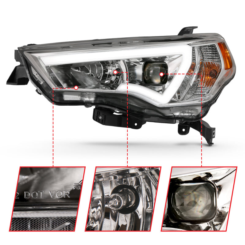 ANZO 14-18 Toyota 4 Runner Plank Style Projector Headlights Chrome w/ Amber - Burkken Auto Parts