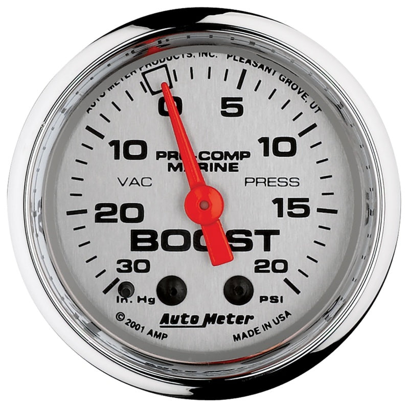 Autometer Marine Chrome Ultra-Lite 2-1/16in 0-30 HG / 0-20 PSI Vacuum / Boost Gauge - Burkken Auto Parts