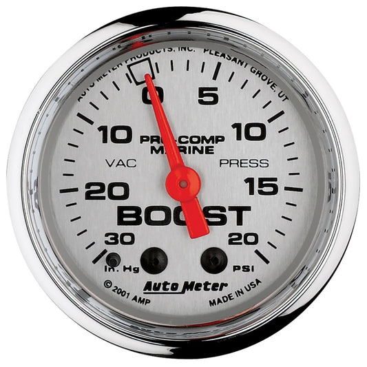 Autometer Marine Chrome Ultra-Lite 2-1/16in 0-30 HG / 0-20 PSI Vacuum / Boost Gauge - Burkken Auto Parts