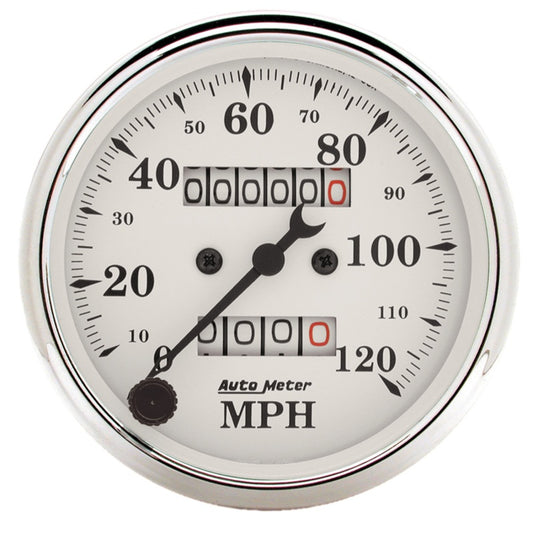 Auto Meter 3-1/8in 120MPH Mechanical Speedometer Old Tyme White Gauge - Burkken Auto Parts