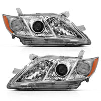 ANZO 2007-2009 Toyota Camry Projector Headlight Chrome Amber (OE Replacement) - Burkken Auto Parts