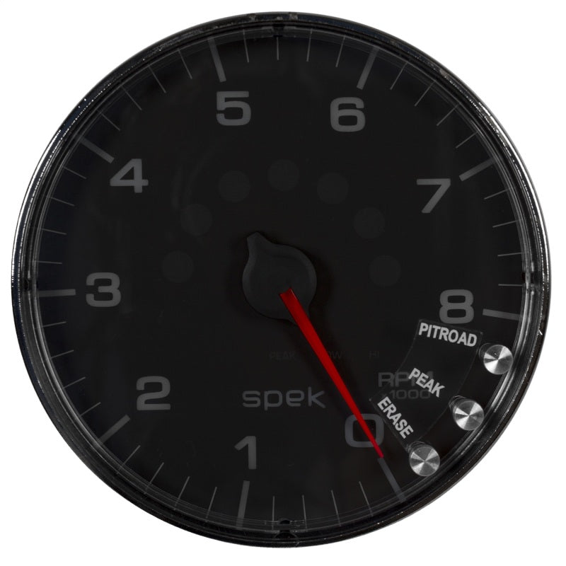 Autometer Spek-Pro Gauge Tachometer 5in 8K Rpm W/Shift Light & Peak Mem Black/Chrome - Burkken Auto Parts