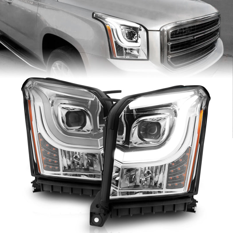 ANZO 2015-2017 GMC Yukon XL Projector Headlights W Lightbar - Chrome/Amber - Burkken Auto Parts